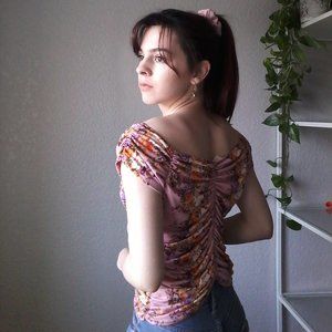 Ruched Floral Sweetheart Top